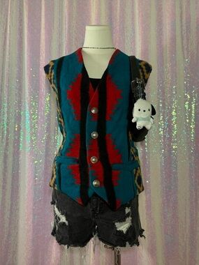 DION Blue & Red Native American Aztec Style Vest ★彡